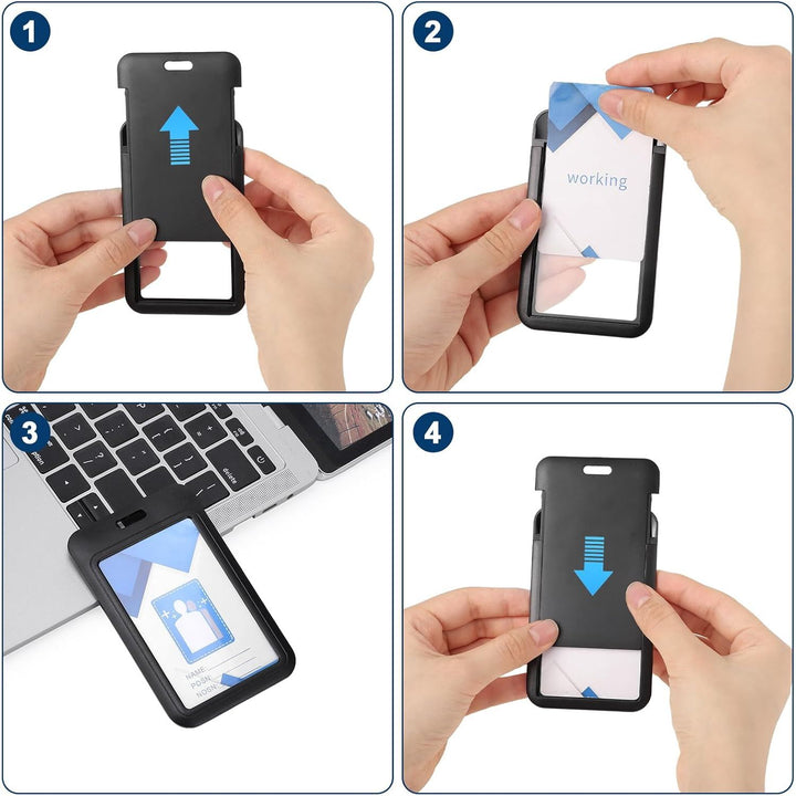 4 Pack Sliding ID Card Holder Plastic Vertical ID Badge Holder Hard Black Card Protector with Clear Window for Office School DriverÕs Licenses and Key Cards - Just Closeouts Canada Inc.