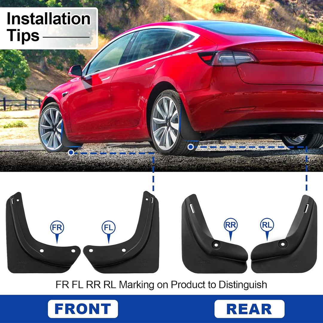 4 PCS Splash Guards for Tesla Model 3 Mud Flaps 2023-2019 No Drilling Car Fender Compatible with Model 3 2023 2022 2021 2020 2019 Upgraded Front and Rear Car Mud Flaps Black - Just Closeouts Canada Inc.