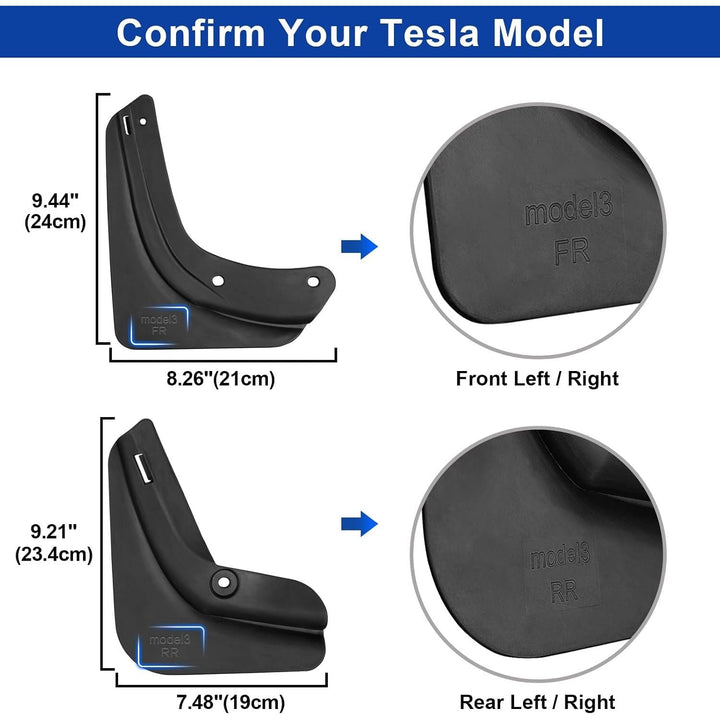 4 PCS Splash Guards for Tesla Model 3 Mud Flaps 2023-2019 No Drilling Car Fender Compatible with Model 3 2023 2022 2021 2020 2019 Upgraded Front and Rear Car Mud Flaps Black - Just Closeouts Canada Inc.