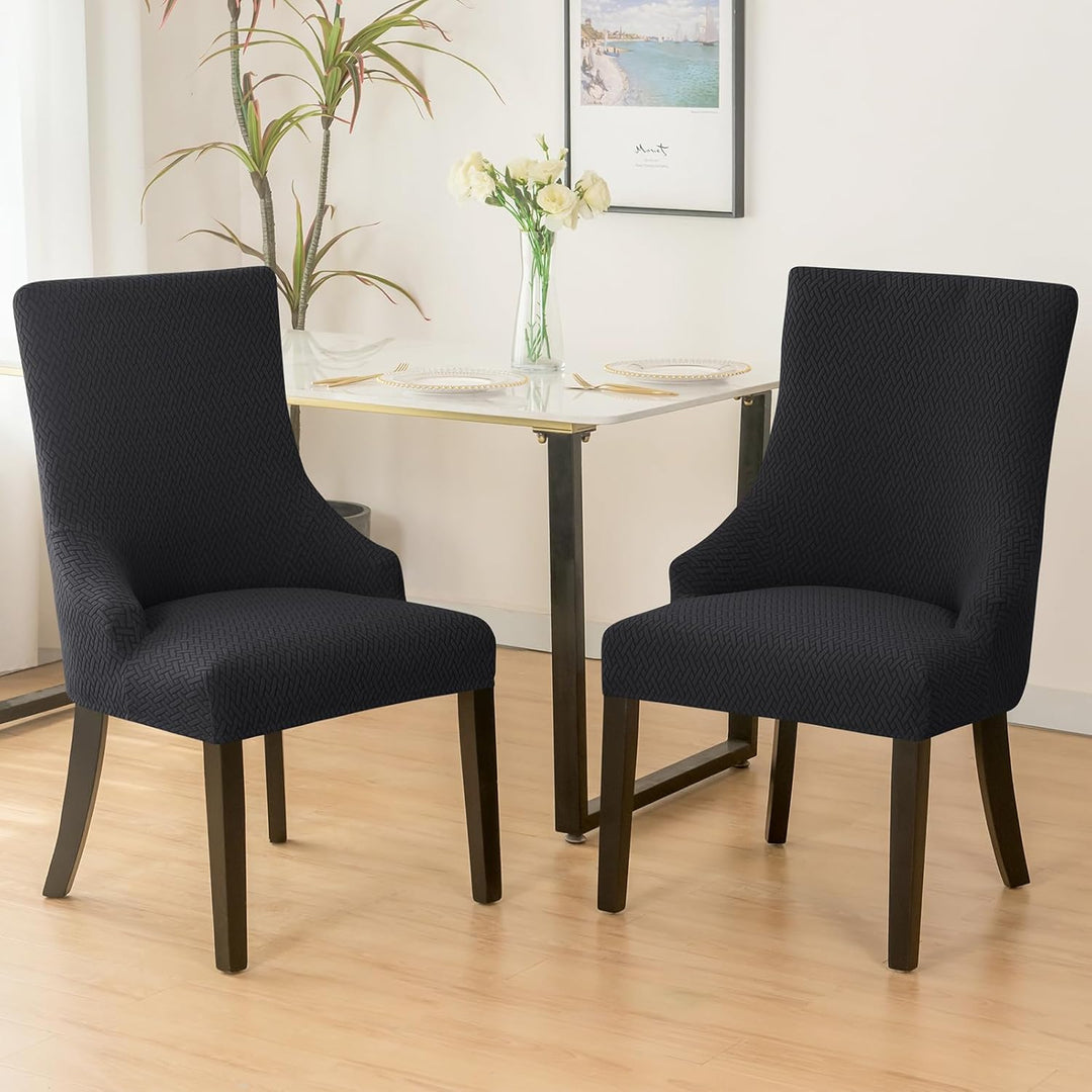 4 Pieces Stretch Wingback Side Chair Covers, Spandex Jacquard Dining Chair Covers with Arms Washable Dining Room Chair Slipcovers with Arms Funiture Protector Home Decor (4, Black) - Just Closeouts Canada Inc.