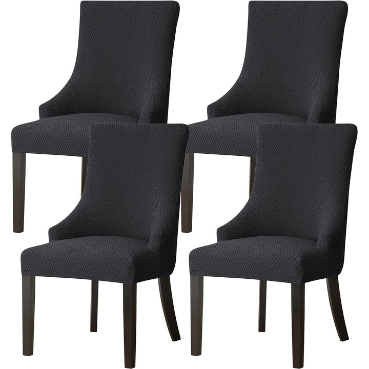 4 Pieces Stretch Wingback Side Chair Covers, Spandex Jacquard Dining Chair Covers with Arms Washable Dining Room Chair Slipcovers with Arms Funiture Protector Home Decor (4, Black) - Just Closeouts Canada Inc.