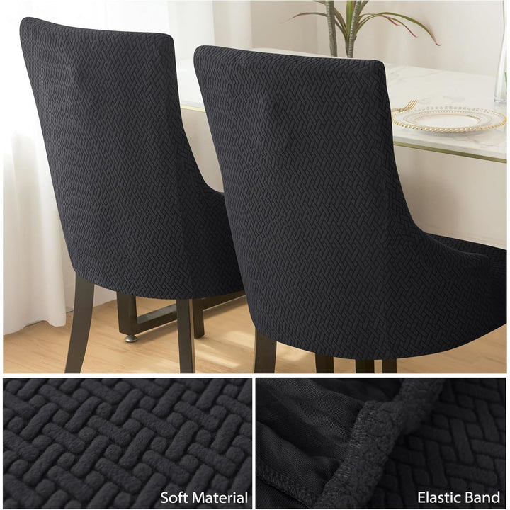 4 Pieces Stretch Wingback Side Chair Covers, Spandex Jacquard Dining Chair Covers with Arms Washable Dining Room Chair Slipcovers with Arms Funiture Protector Home Decor (4, Black) - Just Closeouts Canada Inc.