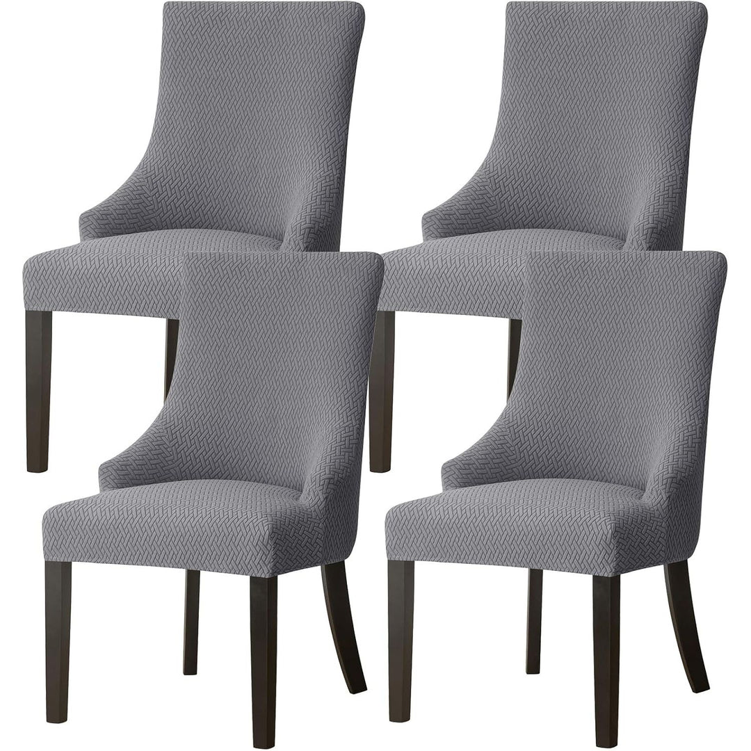 4 Pieces Stretch Wingback Side Chair Covers, Spandex Jacquard Dining Chair Covers with Arms Washable Dining Room Chair Slipcovers with Arms Funiture Protector Home Decor (Dark Grey, 4) - Just Closeouts Canada Inc.