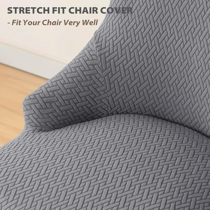 4 Pieces Stretch Wingback Side Chair Covers, Spandex Jacquard Dining Chair Covers with Arms Washable Dining Room Chair Slipcovers with Arms Funiture Protector Home Decor (Dark Grey, 4) - Just Closeouts Canada Inc.