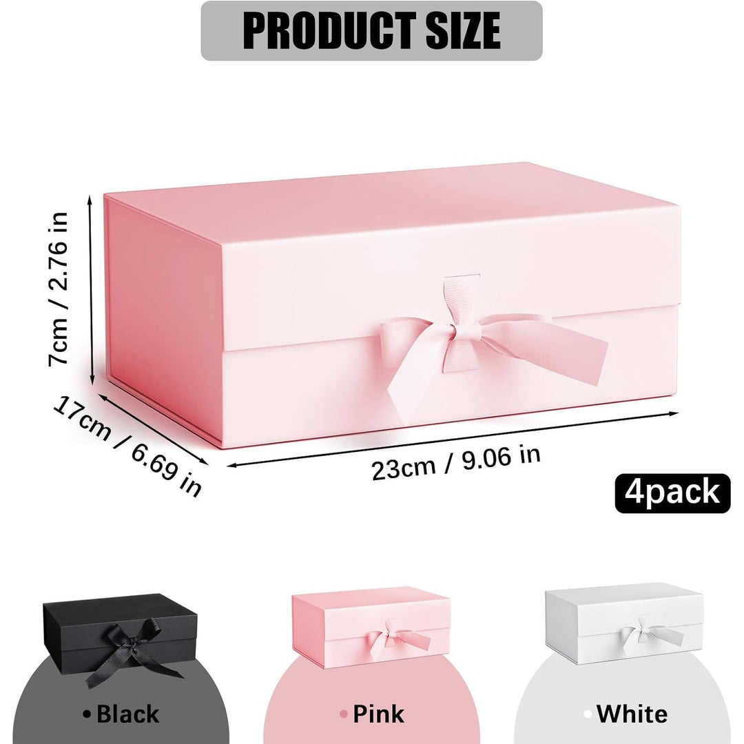 4 Pink Magnetic Gift Boxes with Ribbons, 9 × 6.7 × 2.8 in - Just Closeouts Canada Inc.