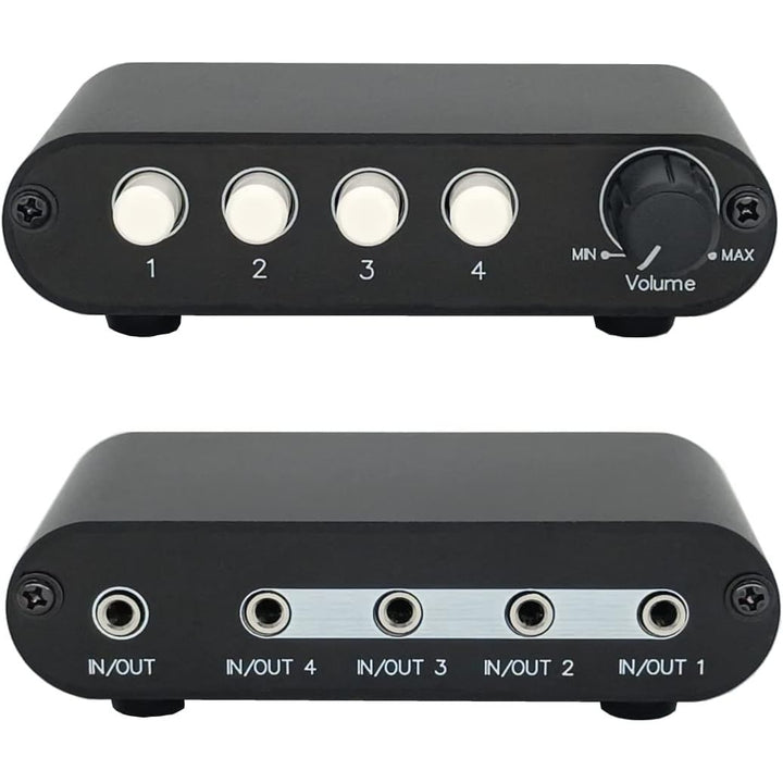 4 - Way 3.5mm Stereo Audio Switch Input Signal Source Switcher Selector Splitter Box with line Volume Controller?4 in 1 Out / 1 port . mm Switch with volume - Just Closeouts Canada Inc.