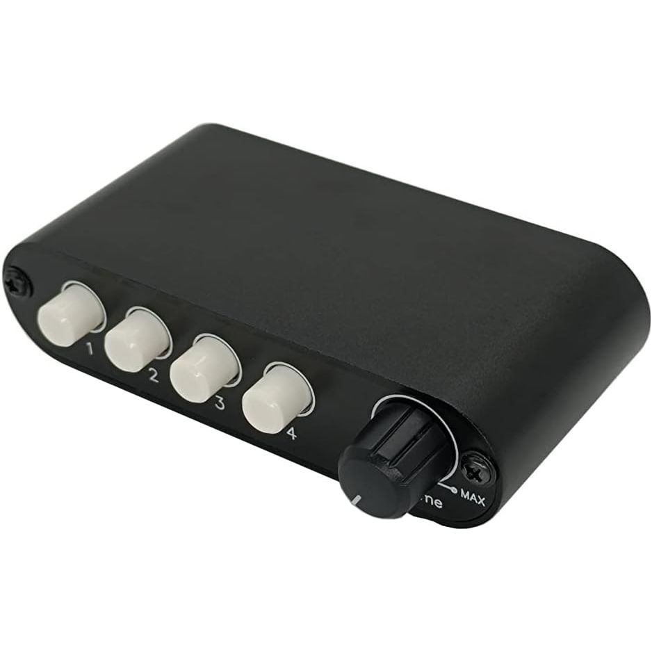 4 - Way 3.5mm Stereo Audio Switch Input Signal Source Switcher Selector Splitter Box with line Volume Controller?4 in 1 Out / 1 port . mm Switch with volume - Just Closeouts Canada Inc.