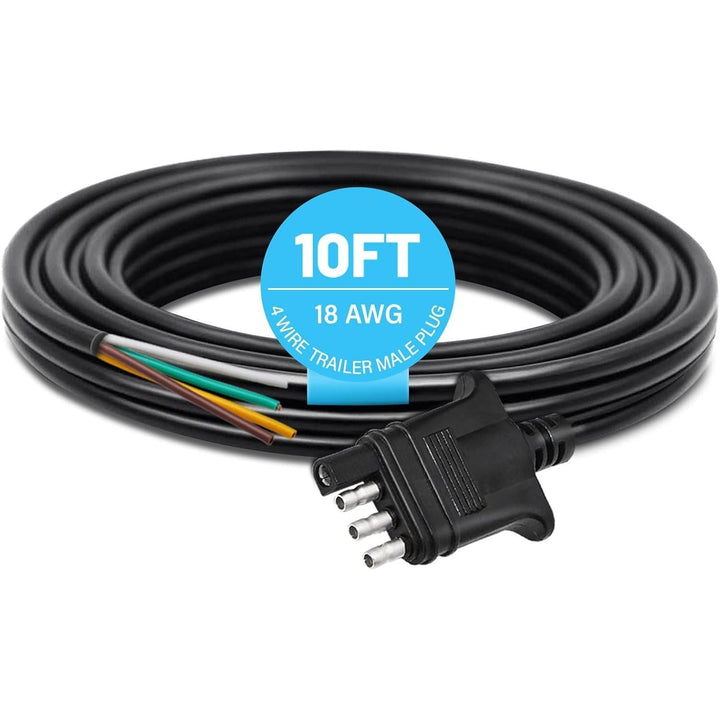 4-Way Flat Trailer Connector Cable – 10 ft, 18 AWG, Male - Just Closeouts Canada Inc.