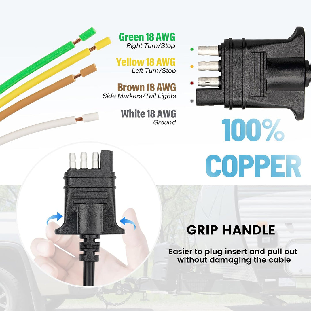 4-Way Flat Trailer Connector Cable – 10 ft, 18 AWG, Male - Just Closeouts Canada Inc.