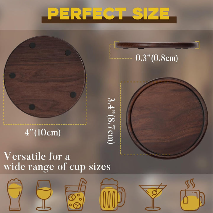 4 Wood Coasters with Metal Holder, GOH DODD Set of 6 Wooden Coaster Set for Drinks Desk Coffee Table Home Kitchen Office Bar, Tabletop Protection Living Room Decor, 4 Inch - Just Closeouts Canada Inc.