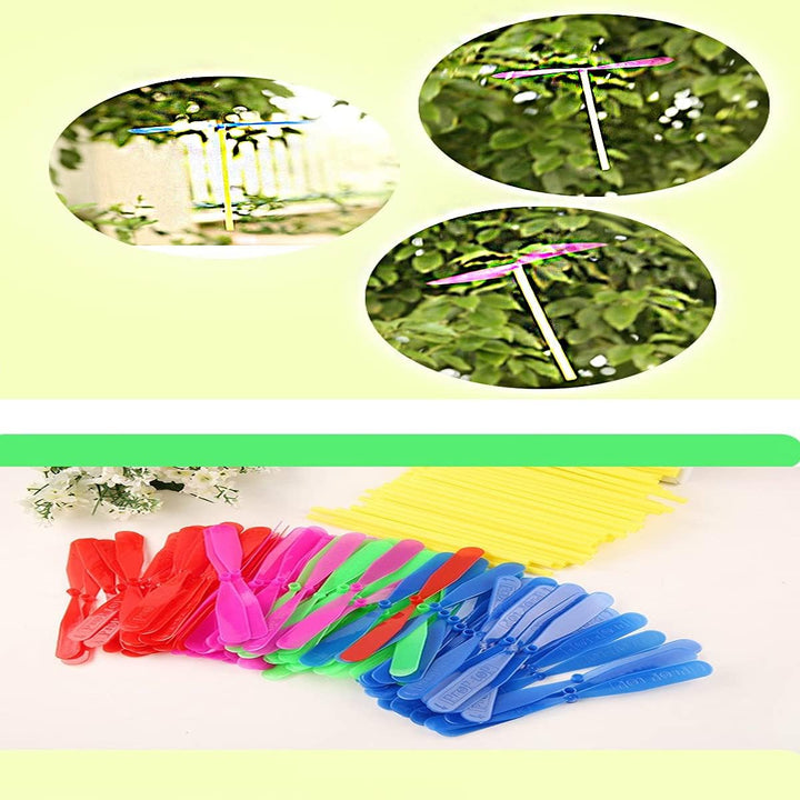 40 Pieces of Flying Helicopter Toy Set, 20 Propellers+ 20 Rods, Hand Helicopter, Bamboo Dragonfly Hand Rub Plastic Propeller for Outdoor Toy Kids Gift (Random Color) - Just Closeouts Canada Inc.