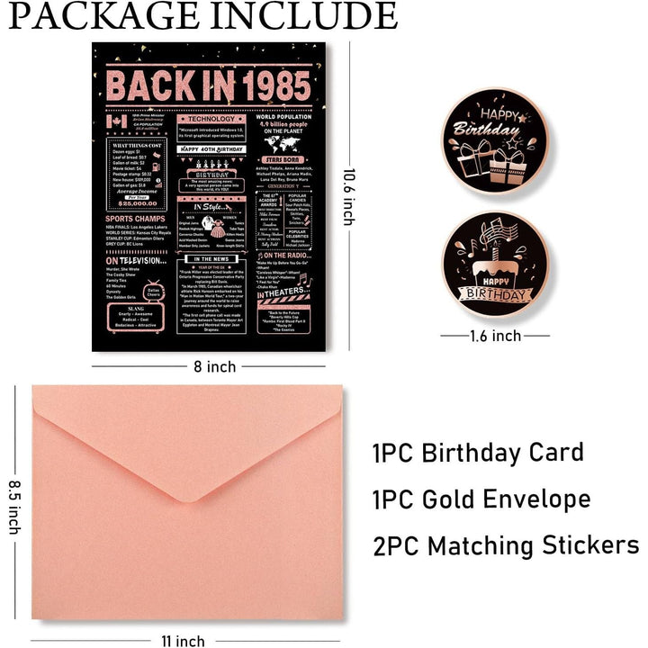 40th Birthday Card, 40th Birthday Gifts Women, 40th Birthday Decorations for Her, Back in 1985 Birthday Card, Rose Gold - Just Closeouts Canada Inc.