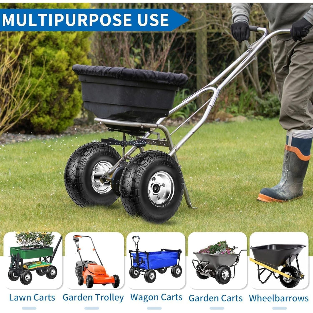 4.10/3.50 - 4 Tires and Wheels Flat Free 10 Inch Solid Tires Replacement with 5/8" Axle Bore Hole, 16 Spacers 8 Pins, for Garden Cart, Garden Wagon, Wheelbarrow, Hand Truck, Trolley, Lawn Mower，4P - Just Closeouts Canada Inc.