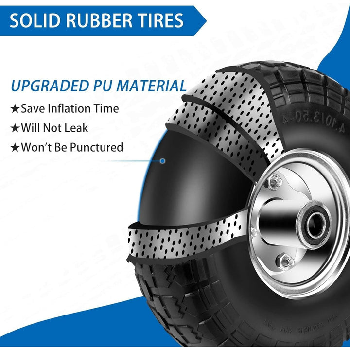 4.10/3.50 - 4 Tires and Wheels Flat Free 10 Inch Solid Tires Replacement with 5/8" Axle Bore Hole, 16 Spacers 8 Pins, for Garden Cart, Garden Wagon, Wheelbarrow, Hand Truck, Trolley, Lawn Mower，4P - Just Closeouts Canada Inc.