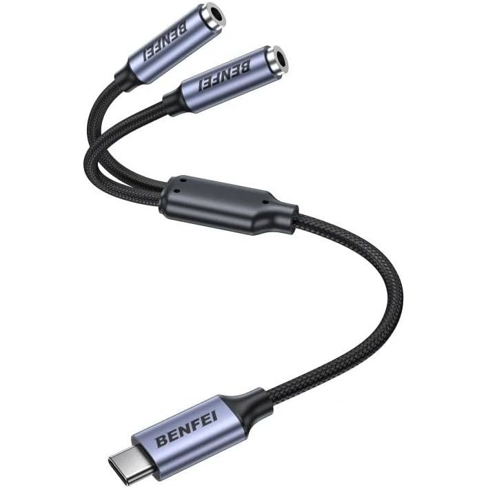 USB C to Dual 3.5mm Audio Splitter, Headphone Adapter for 2 People to Share Music & Movies, Compatible with iPhone 16/15 Pro Max/Pro/Plus, Samsung GalaxyS23/S22, iPad Pro, MacBook, Pixel & More
