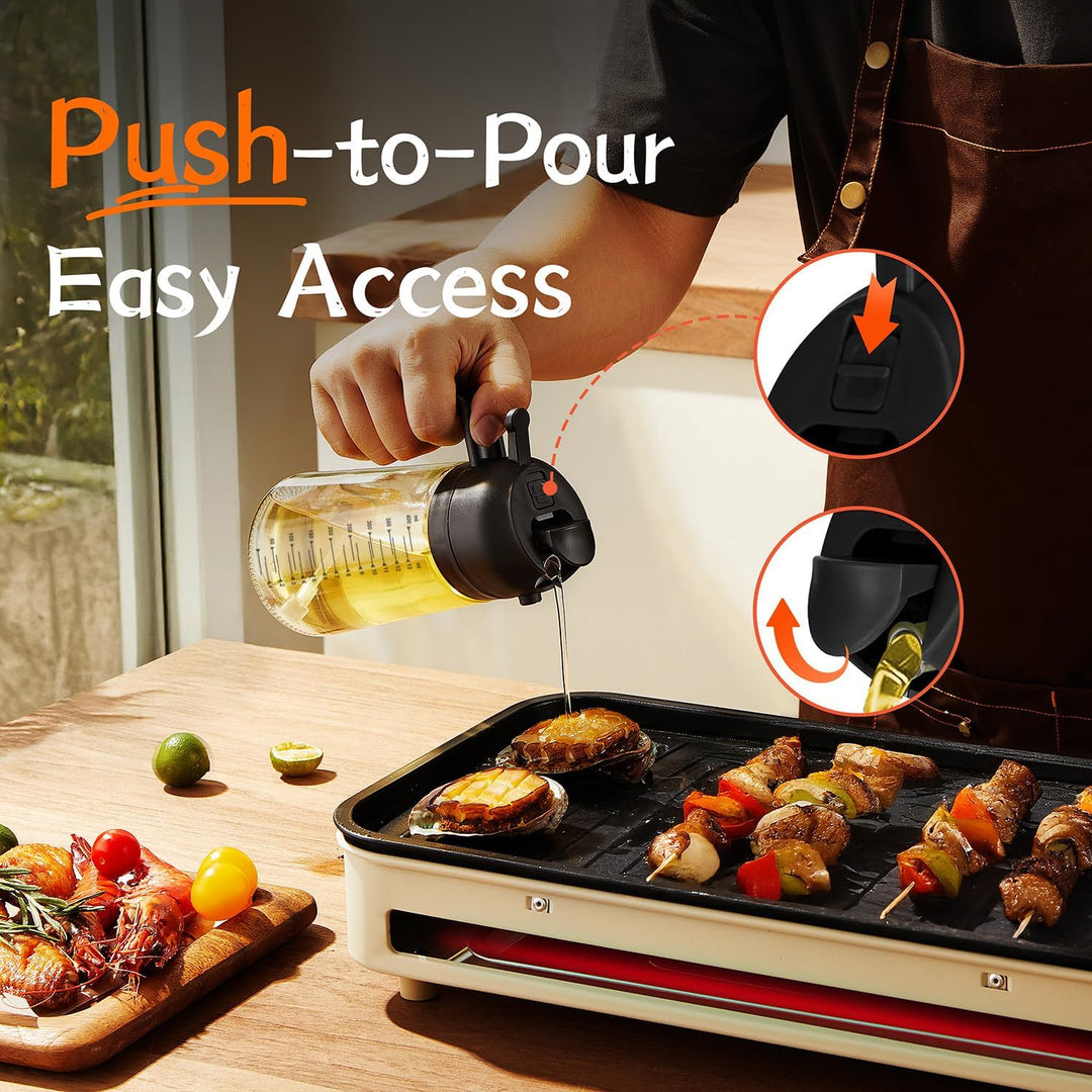 470ml Olive Oil Spray Bottle for Kitchen Gadgets - 2 in 1 Olive Oil Dispenser Bottle and Air Fryer Accessories for Cooking, Salad and BBQ - Black - Just Closeouts Canada Inc.