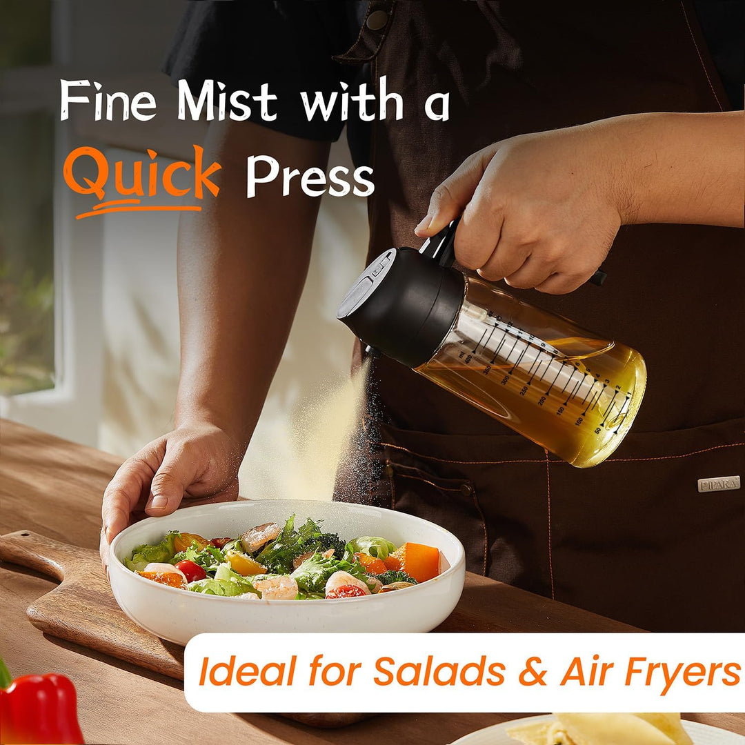 470ml Olive Oil Spray Bottle for Kitchen Gadgets - 2 in 1 Olive Oil Dispenser Bottle and Air Fryer Accessories for Cooking, Salad and BBQ - Black - Just Closeouts Canada Inc.
