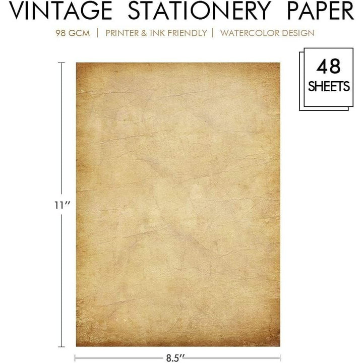 48 Pack Antique Vintage Stationary Paper, 8.5"x 11" Parchment Paper for Writing and Printing, Double Sided Antique Old Aged Scrapbook for Journal, Calligraphy, Invitations and Certifications - Just Closeouts Canada Inc.