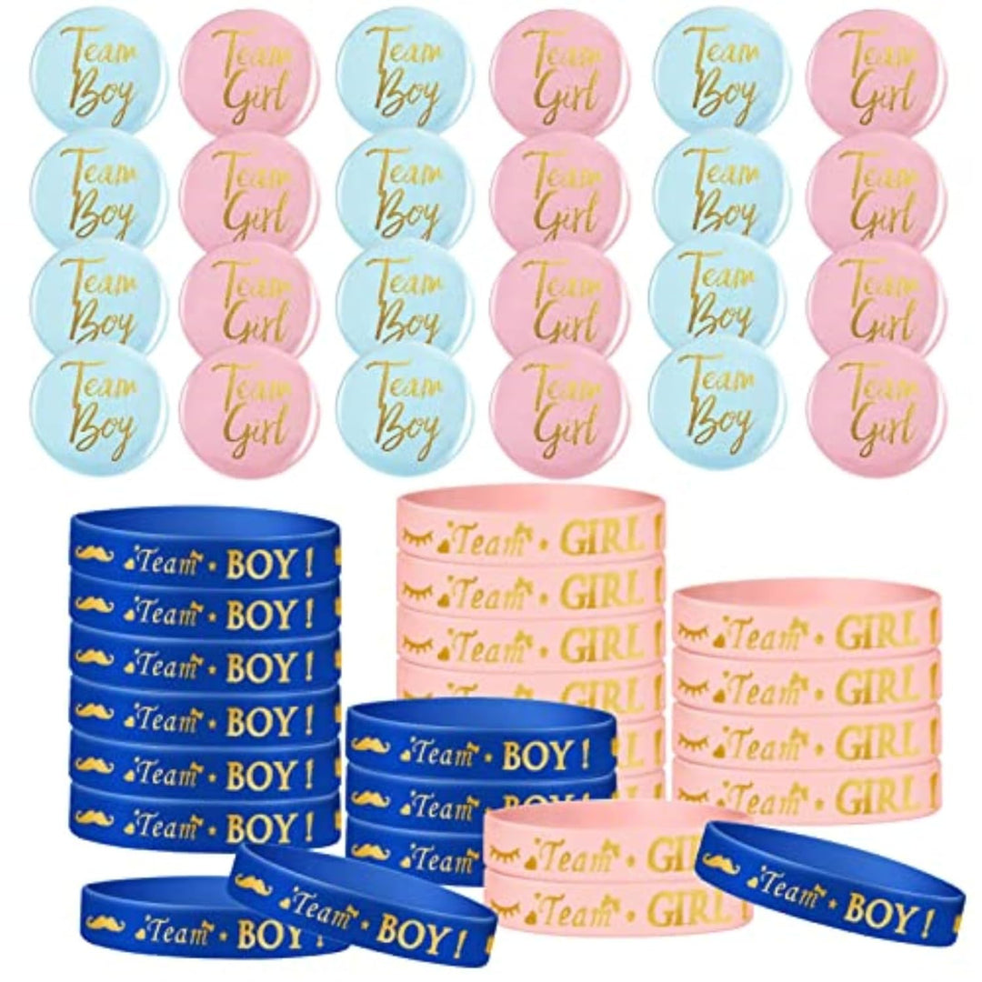 48 Piece Gender Reveal Bracelets Set, Includes 24 Piece Gender Reveal Button Pin 24 Piece Gender Reveal Bracelet Team Boy Girl Wristband for Baby Shower Gender Reveal Party Favors Supplies - Just Closeouts Canada Inc.