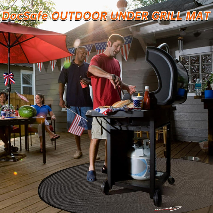 48" Round Fire Pit Mat, 4 - Layer Fireproof Under Grill Mat Heat Insulated Indoor Fireplace Pad Protector for Decks,Patios,Grass,BBQ Smoker, Portable Reusable Oil - Proof and Waterproof, Black - Just Closeouts Canada Inc.