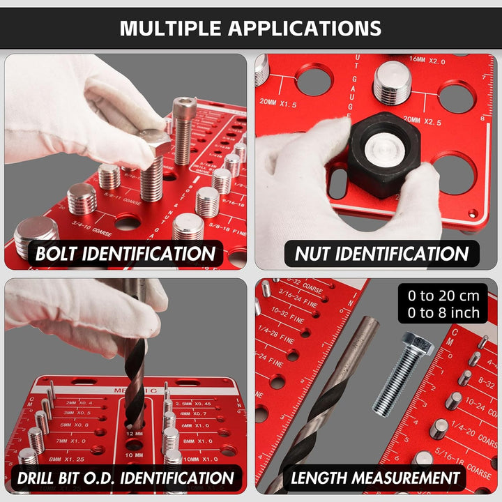 48 Thread Checker, Nut and Bolt Thread Checker, 24 Standard & 24 Metric Thread Size, 12 Drill Bit Gauge, Wall Mount Thread Identifier Board, Red - Just Closeouts Canada Inc.
