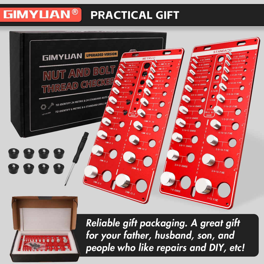 48 Thread Checker, Nut and Bolt Thread Checker, 24 Standard & 24 Metric Thread Size, 12 Drill Bit Gauge, Wall Mount Thread Identifier Board, Red - Just Closeouts Canada Inc.