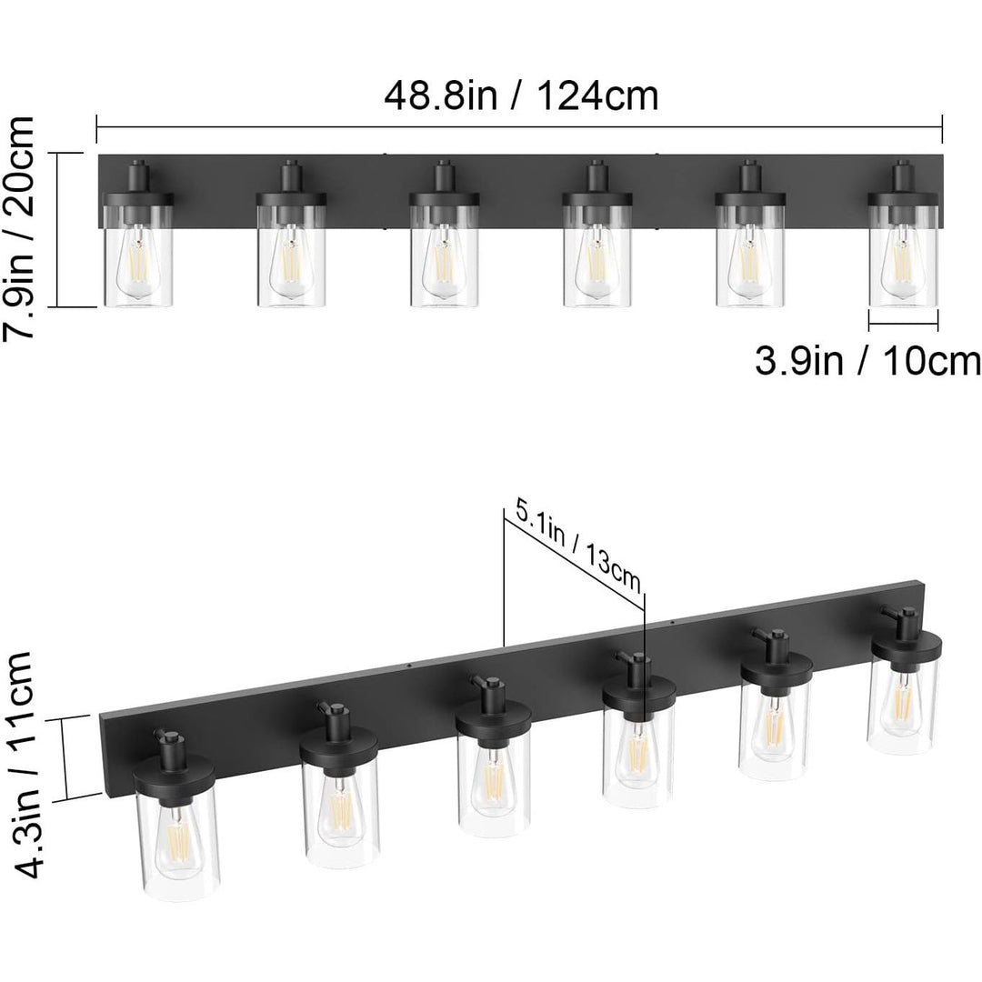 48in Vanity Light Black Bathroom Vanity Lighting Fixtures 6 Light Bathroom Light Fixtures with Clear Glass Shade(Exclude Bulb) - Just Closeouts Canada Inc.X003DZPELZ