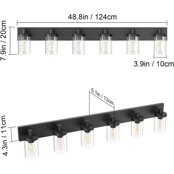 48in Vanity Light Black Bathroom Vanity Lighting Fixtures 6 Light Bathroom Light Fixtures with Clear Glass Shade(Exclude Bulb) - Just Closeouts Canada Inc.X003DZPELZ