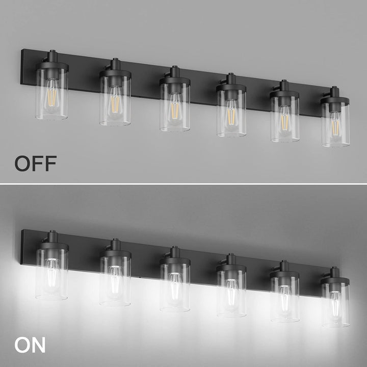 48in Vanity Light Black Bathroom Vanity Lighting Fixtures 6 Light Bathroom Light Fixtures with Clear Glass Shade(Exclude Bulb) - Just Closeouts Canada Inc.X003DZPELZ