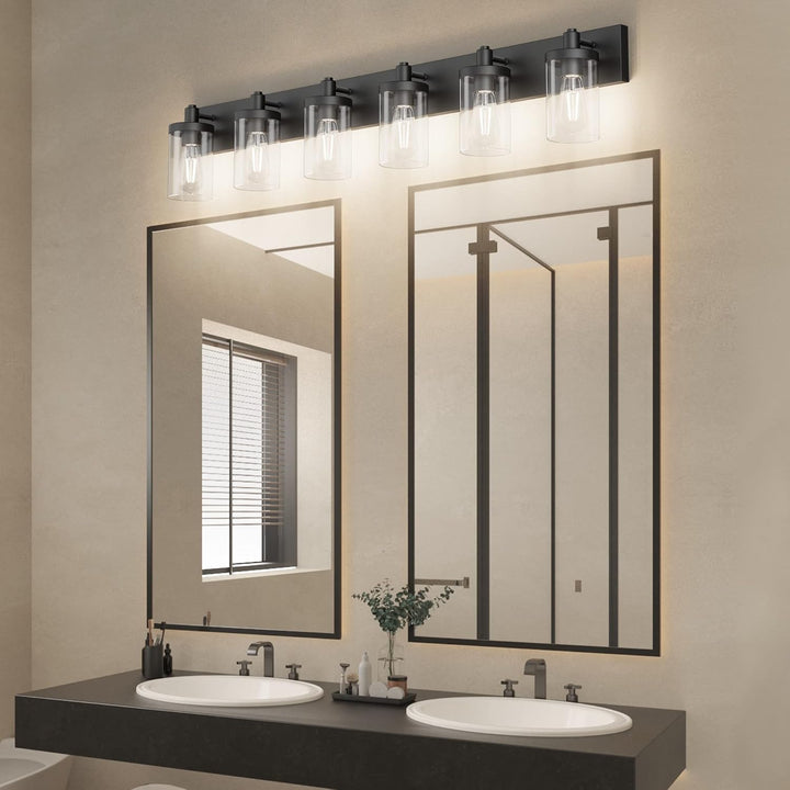 48in Vanity Light Black Bathroom Vanity Lighting Fixtures 6 Light Bathroom Light Fixtures with Clear Glass Shade(Exclude Bulb) - Just Closeouts Canada Inc.X003DZPELZ