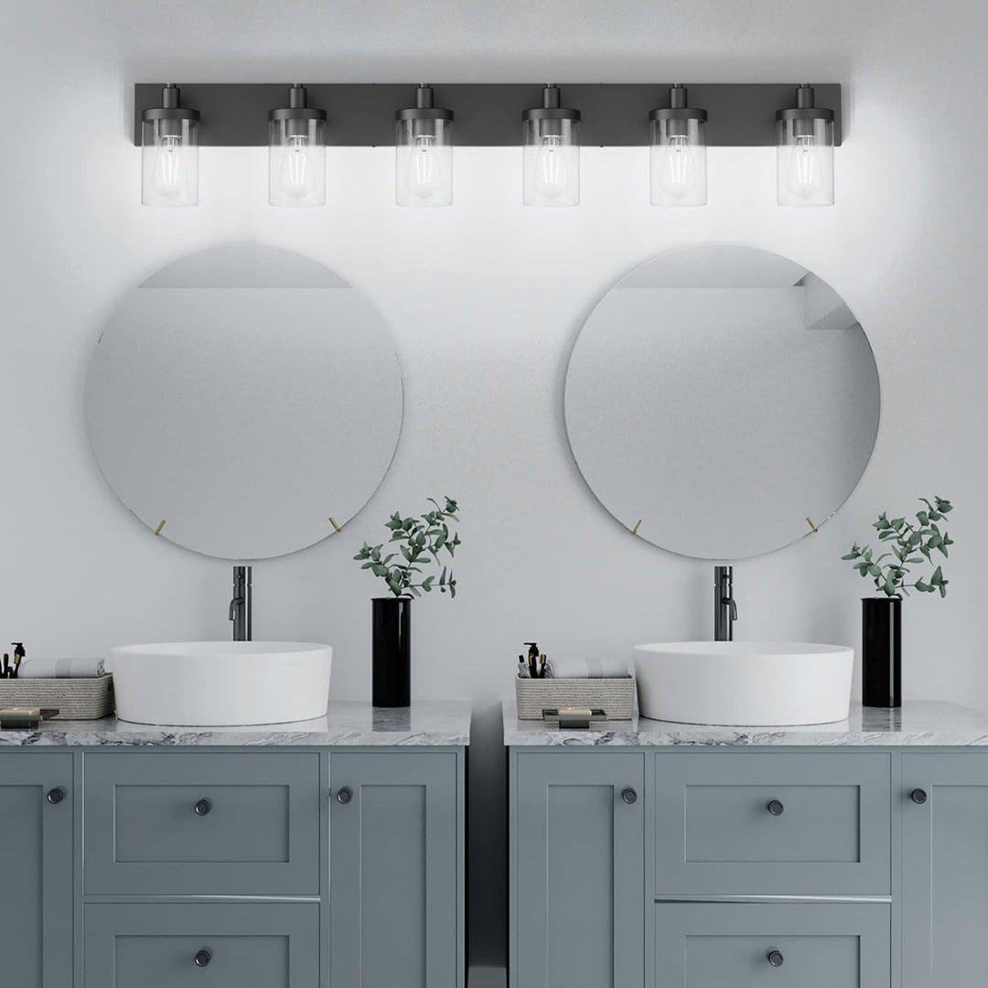 48in Vanity Light Black Bathroom Vanity Lighting Fixtures 6 Light Bathroom Light Fixtures with Clear Glass Shade(Exclude Bulb) - Just Closeouts Canada Inc.X003DZPELZ
