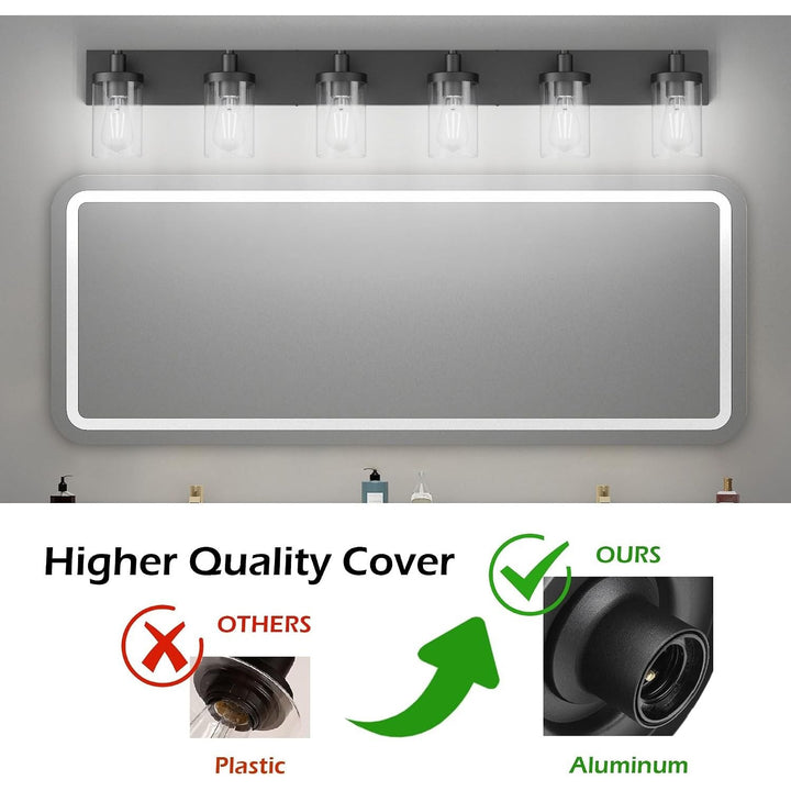 48in Vanity Light Black Bathroom Vanity Lighting Fixtures 6 Light Bathroom Light Fixtures with Clear Glass Shade(Exclude Bulb) - Just Closeouts Canada Inc.X003DZPELZ