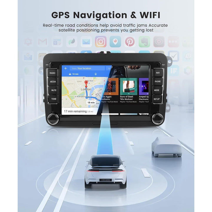 4G+64G CarPlay Radio for VW Passat Jetta Tiguan Golf MK5 MK6 T5 EOS Polo, Android 13 Car Stereo 7 Inch Touch Screen Android Auto GPS Navigation Bluetooth FM SWC Backup Camera - Just Closeouts Canada Inc.