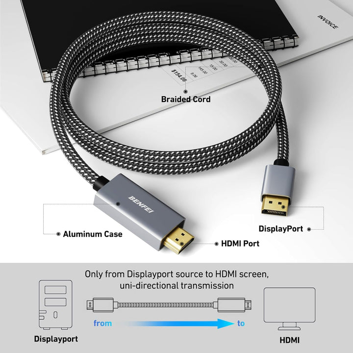 4K DisplayPort to HDMI 6 Feet Cable, 2 Pack Uni-Directional DP 1.2 Computer to HDMI 1.4 Screen (Male to Male) Compatible with HP, ThinkPad, AMD, NVIDIA - Just Closeouts Canada Inc.000273grey-2p