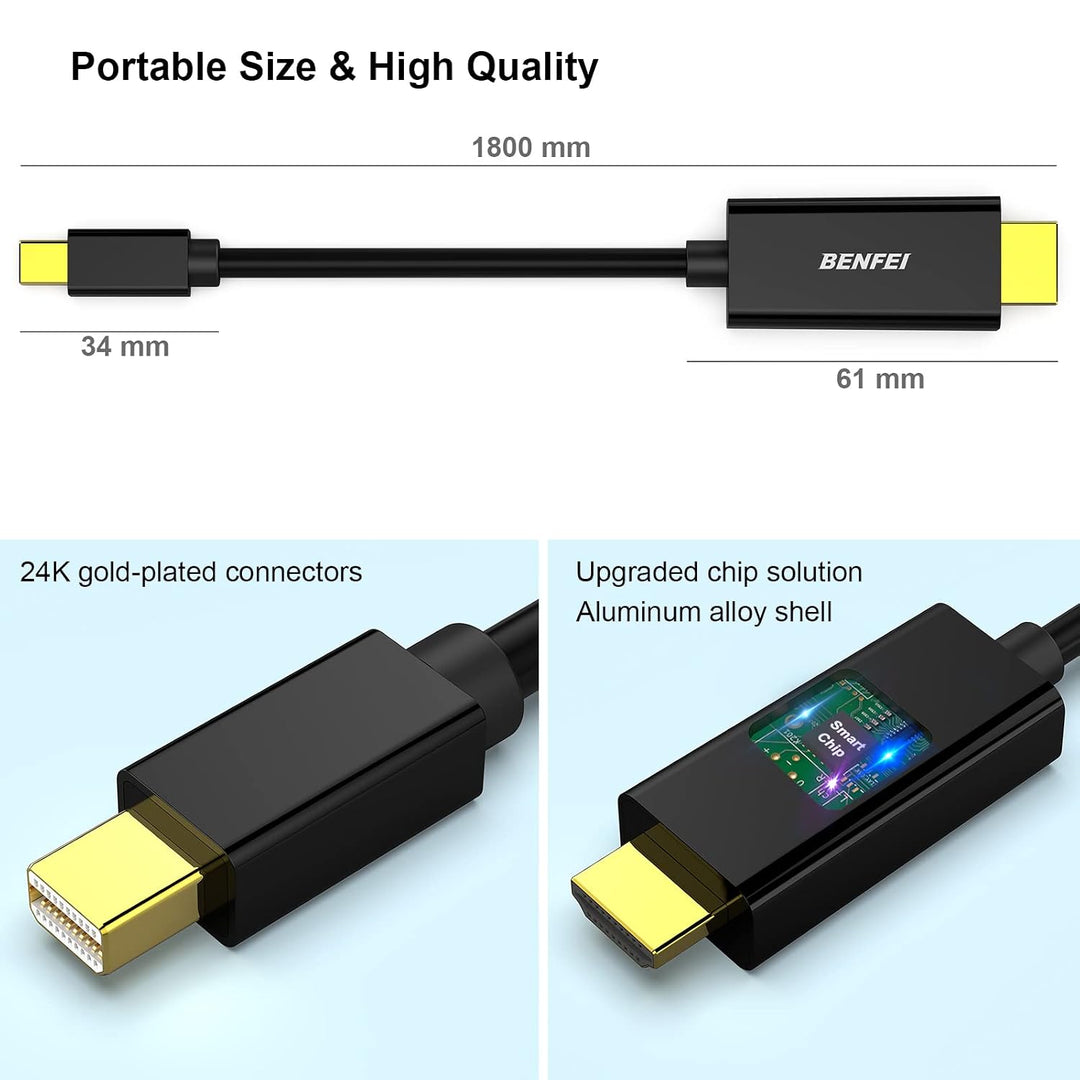 4K Mini DisplayPort to HDMI 6 Feet Cable, Mini DP to HDMI Cable (Thunderbolt Compatible) with MacBook Air/Pro, Surface Pro/Dock, Monitor, Projector - Just Closeouts Canada Inc.000092black