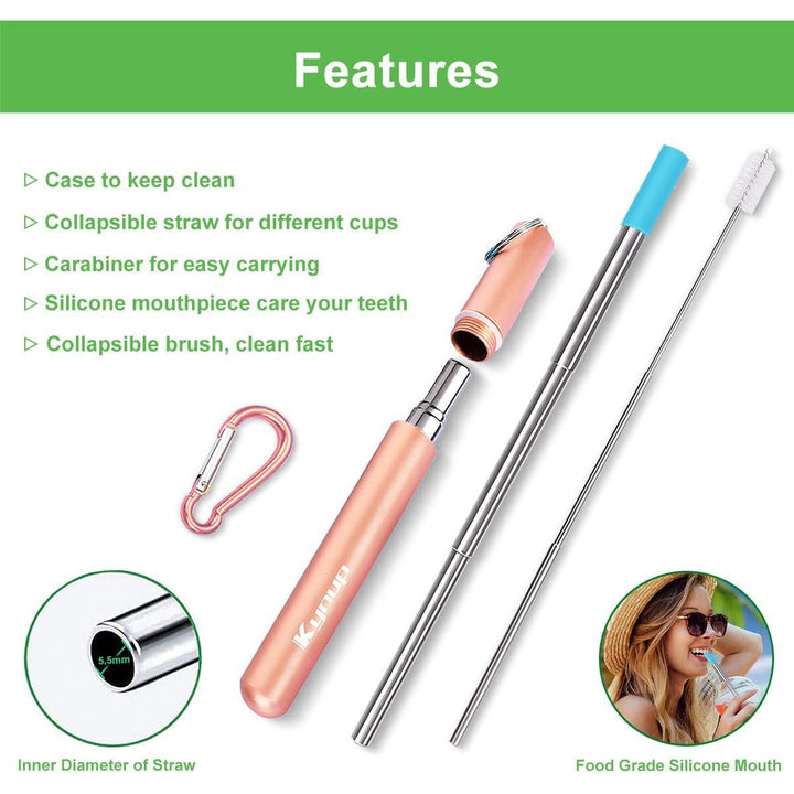 4Packs Reusable Straws, Metal Straw with Silicon, Travel Drinking Straws with Case, Keychain, Cleaning Brushes, Silicon Pcs Perfect for Travel, Gifts (20 PCS) Blue - Rose Gold - Red - Turquoise - Just Closeouts Canada Inc.X0035QBPNX
