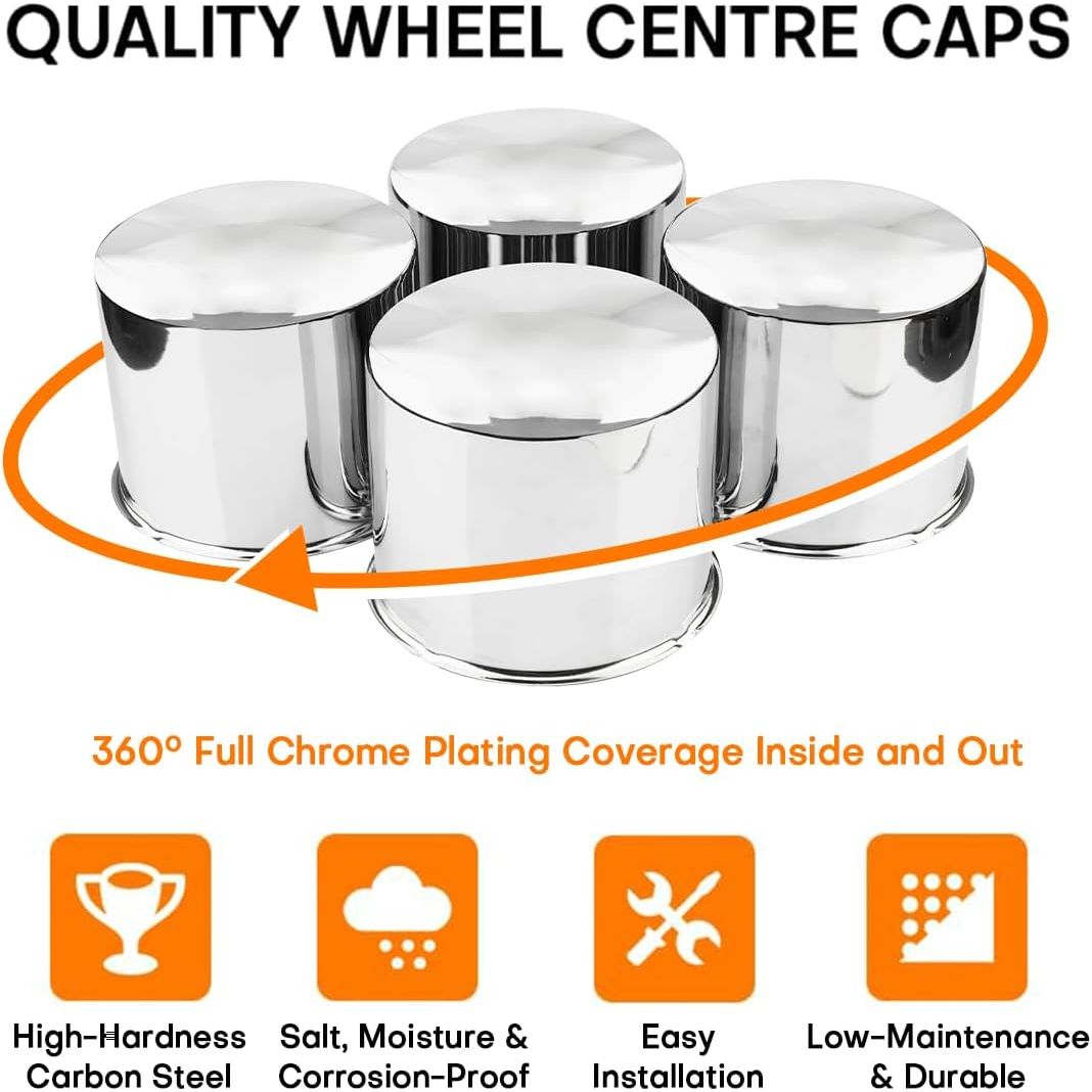 4Pcs 5.15inch Trailer Wheel Center Caps Fit 5.15" Center Bore Truck Trailer RV SUV Wheels Rims, Carbon Steel Chrome Silver Hub Covers - Just Closeouts Canada Inc.