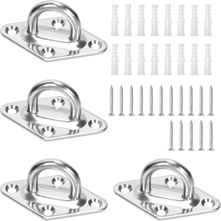 4Pcs M5 304 Stainless Steel Silver Rhombus Pad Eye Plate Hook with Screws and Plastic Anchors Assortment Kit, Marine Hardware Hooks Ceiling U Hook Staple Ring Hook for Securing Hanging - Just Closeouts Canada Inc.X004I3ZPVP