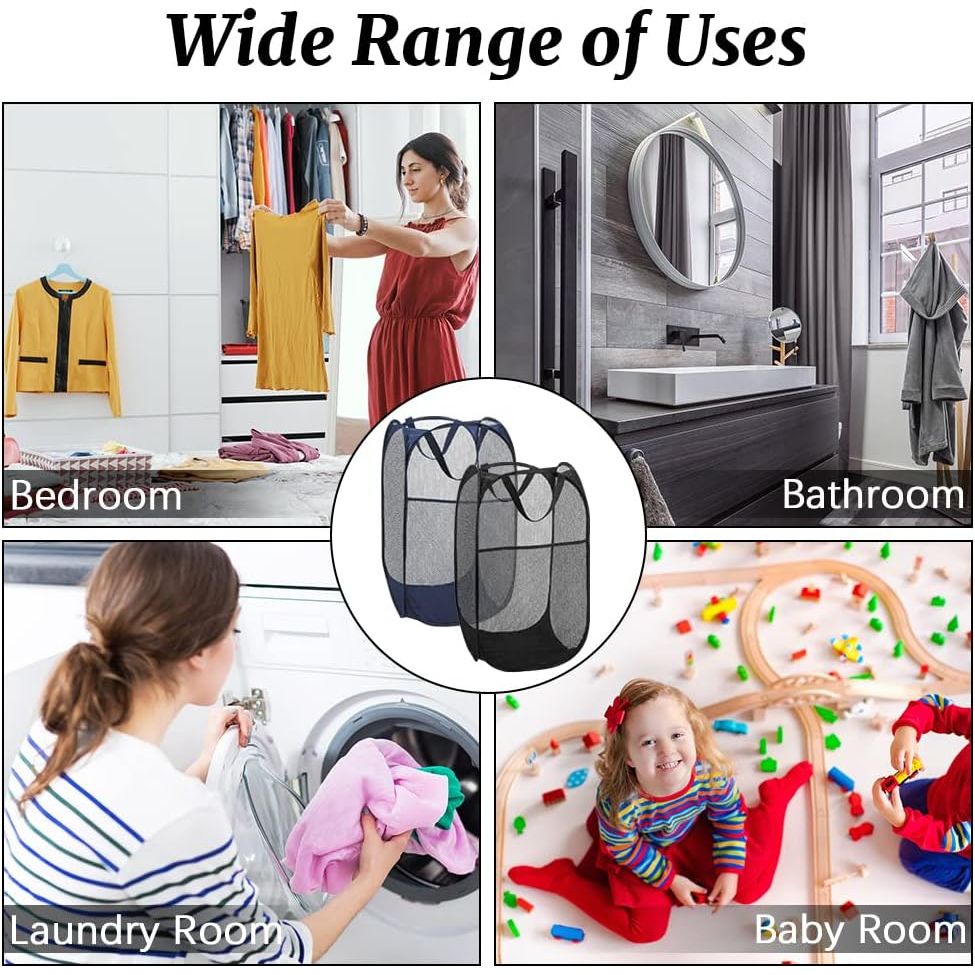 4Pcs Mesh Pop Up Laundry Hamper, Foldable Pop Up Hamper, Collapsible Laundry Basket with Carry Handles, Portable Dirty Clothes Basket with 4 Wash Bags, Mesh Hamper for Bedroom Dorm Travel - Just Closeouts Canada Inc.