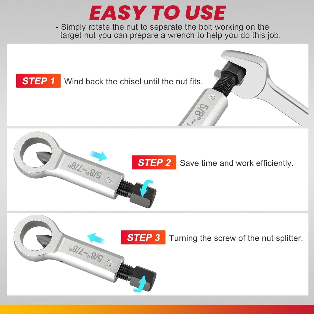 4PCS Metal Nut Splitter Set Heavy Duty Nut Splitter Kit Splitter Breaker Manual Pressure Nut Cracker Remover Extractor Tool Corroded Stuck Screw Nut Removal Splitting Tools - Just Closeouts Canada Inc.