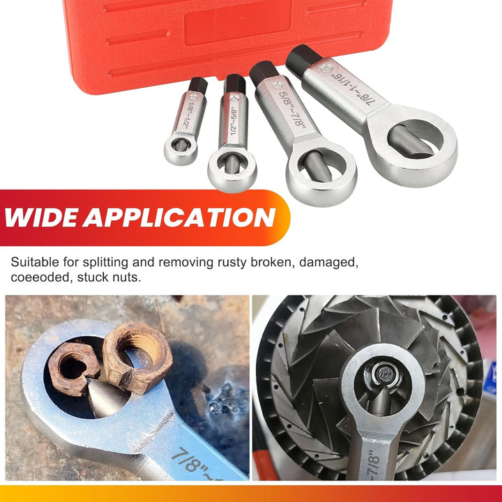4PCS Metal Nut Splitter Set Heavy Duty Nut Splitter Kit Splitter Breaker Manual Pressure Nut Cracker Remover Extractor Tool Corroded Stuck Screw Nut Removal Splitting Tools - Just Closeouts Canada Inc.
