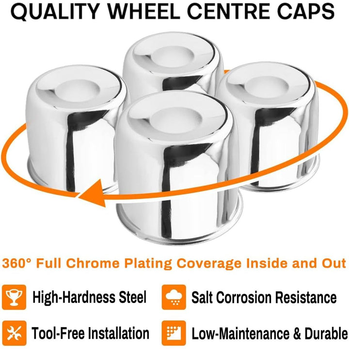 4pcs Push Through Wheel Center Caps Chrome Silver for 108MM 4.25" Center Bore Auto Trailer Wheel Rim - Just Closeouts Canada Inc.