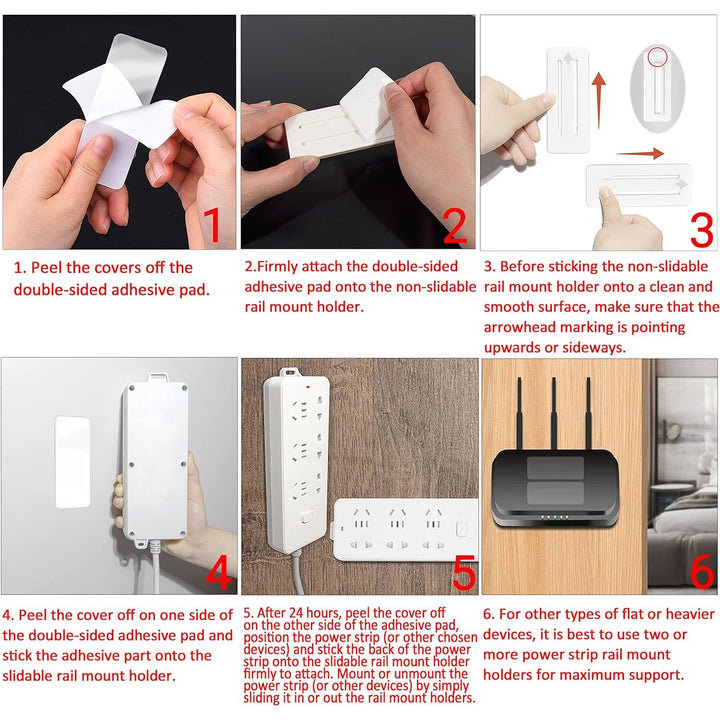 4X Self Adhesive Power Strip Holder - No Drill Extension Block Wall Mount Fixator - Easy to Install Sliding Design - for Home, Kitchen, Office - Attaches to Wood, Plastic, Metal, Ceramic - Just Closeouts Canada Inc.