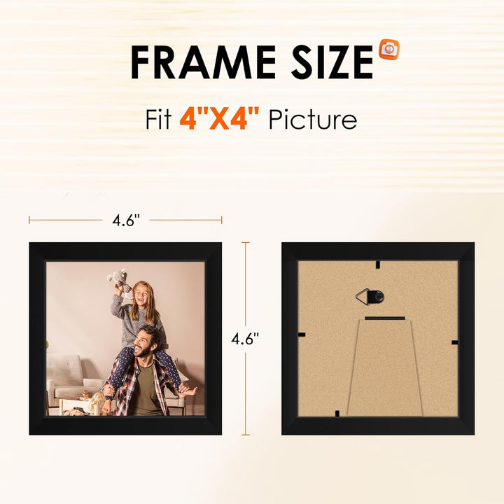 4x4 Picture Frame Set of 4, 4x4 Photo Frames with HD Plexiglass for Wall Hanging or Tabletop Display, Black - Just Closeouts Canada Inc.6971152696158