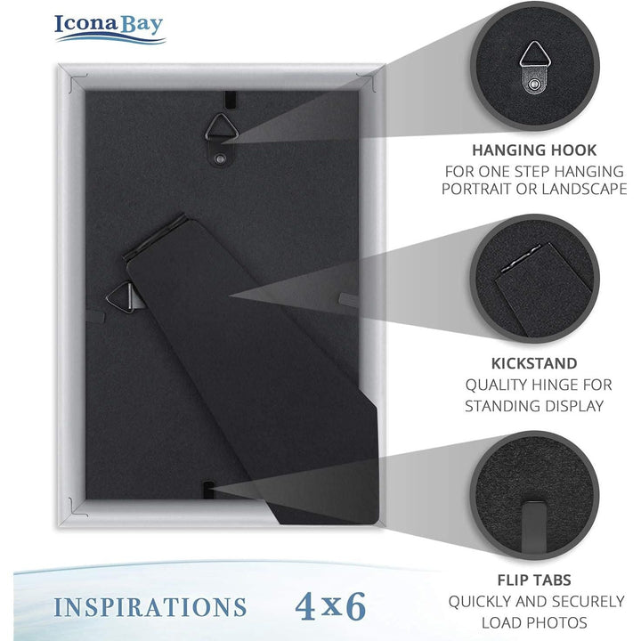 4x6 (10x15 cm) Picture Frames , Beautifully Detailed Molding, Contemporary Picture Frame Set, Wall Mount or Table Top, Inspirations Collection, (Silver, 6 Pack) - Just Closeouts Canada Inc.669002365403