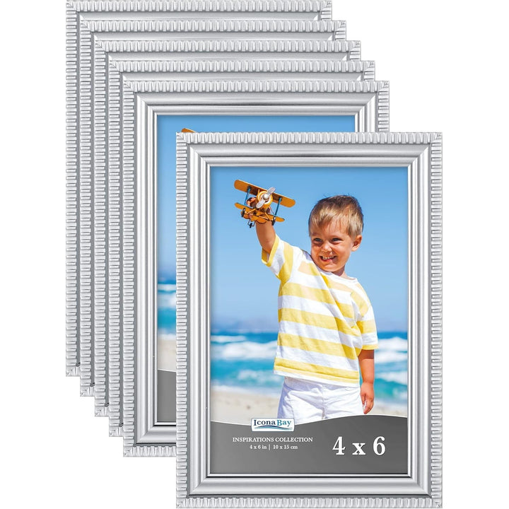 4x6 (10x15 cm) Picture Frames , Beautifully Detailed Molding, Contemporary Picture Frame Set, Wall Mount or Table Top, Inspirations Collection, (Silver, 6 Pack) - Just Closeouts Canada Inc.669002365403