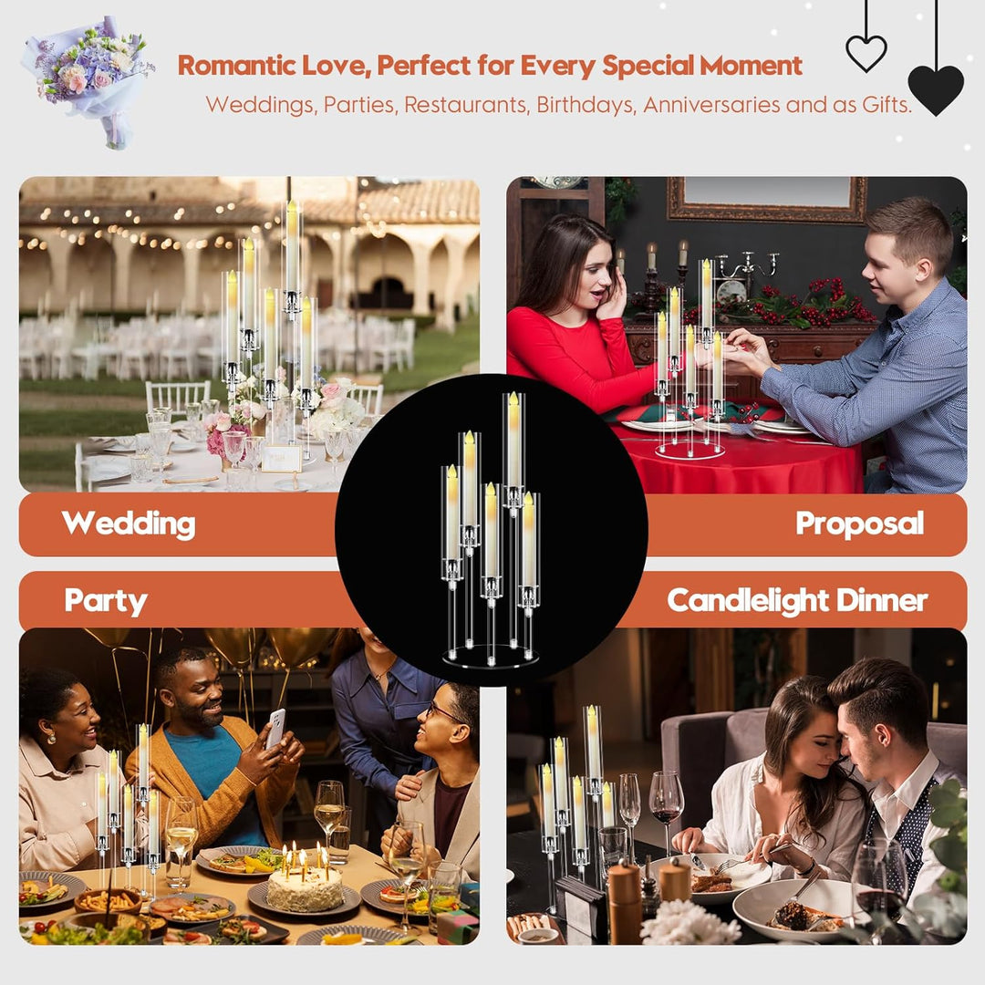 5 Arms Acrylic Candelabras Centerpieces with LED Candles, 58 cm Clear Candle Holder, Multiple Height Candlesticks Holder for Wedding Birthday Anniversary Table Decor Housewarming Gift - Just Closeouts Canada Inc.X004NH1S17