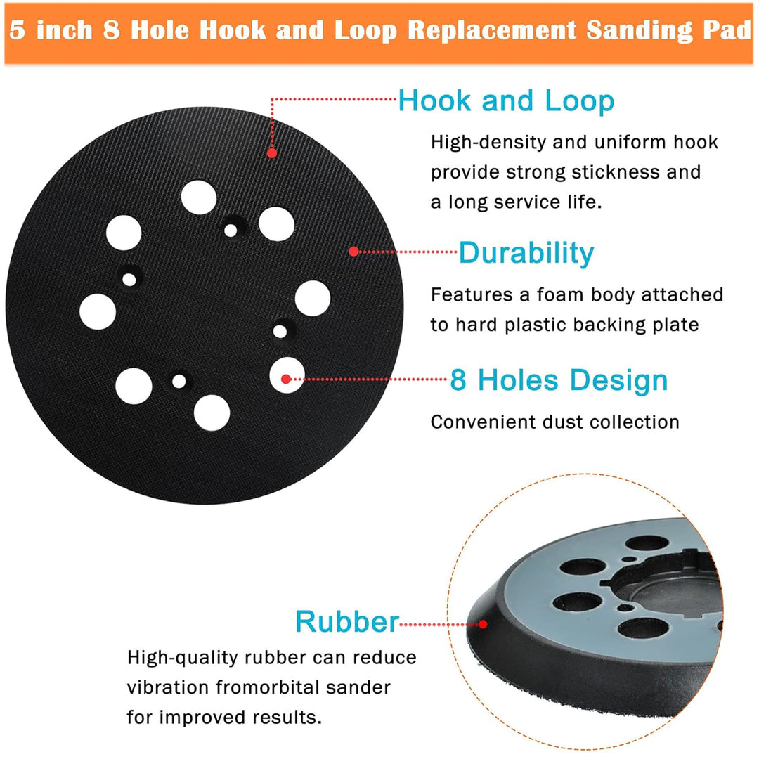 5 Inch Sander Pad Replacement Compatible with Dewalt Orbital Sander DWE6421 DWE6421K DWE6423 DWE6423K DCW210B, 8 Hole Hook and Loop Sanding Pad Replaces DWE64233 N329079 RSP54(2 Pcs) - Just Closeouts Canada Inc.