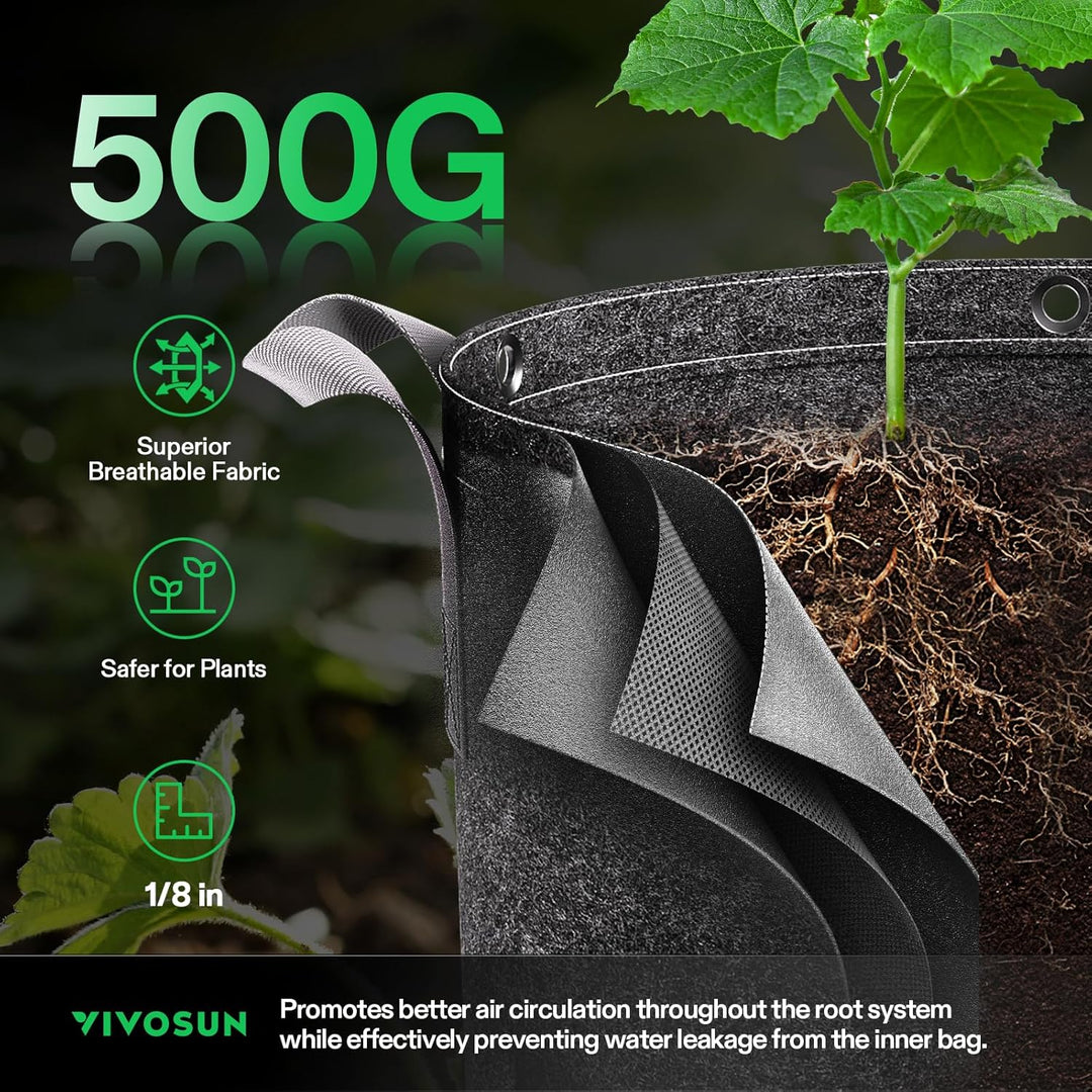 5 - Pack 15 Gallon Grow Bags, 500G Thick Nonwoven Fabric Pots with Strap Handles, Multi - Purpose Rings, for Low Stress Plant Training Fruits, Vegetables, and Flowers - Just Closeouts Canada Inc.
