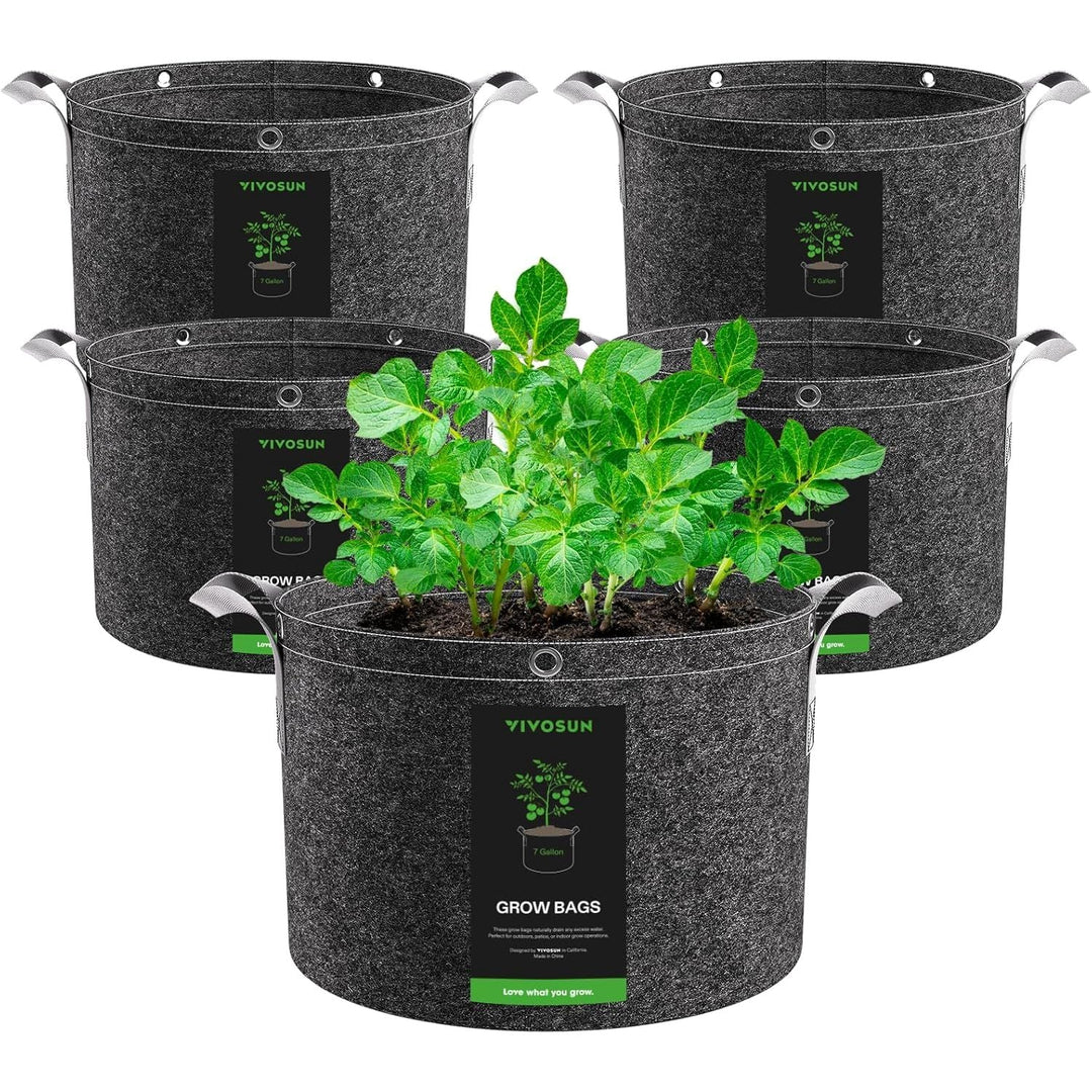 5 - Pack 7 Gallon Grow Bags, 500G Thick Nonwoven Fabric Pots with Strap Handles, Multi - Purpose Rings, for Low Stress Plant Training Fruits, Vegetables, and Flowers - Just Closeouts Canada Inc.